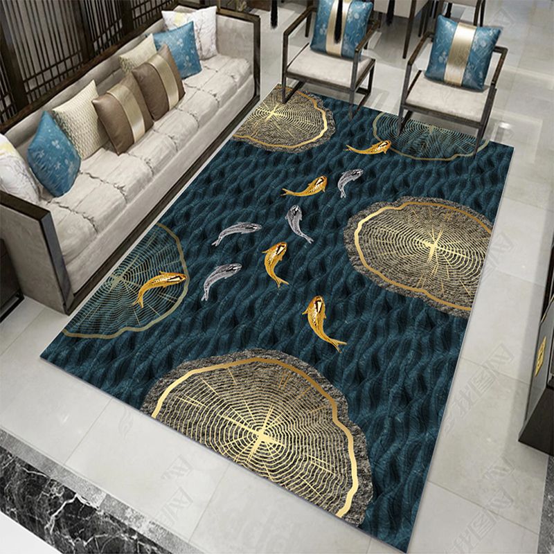 Tapis moderne bleu en bloc de couleur, en Polyester, avec envers antidérapant, pour la décoration de la maison