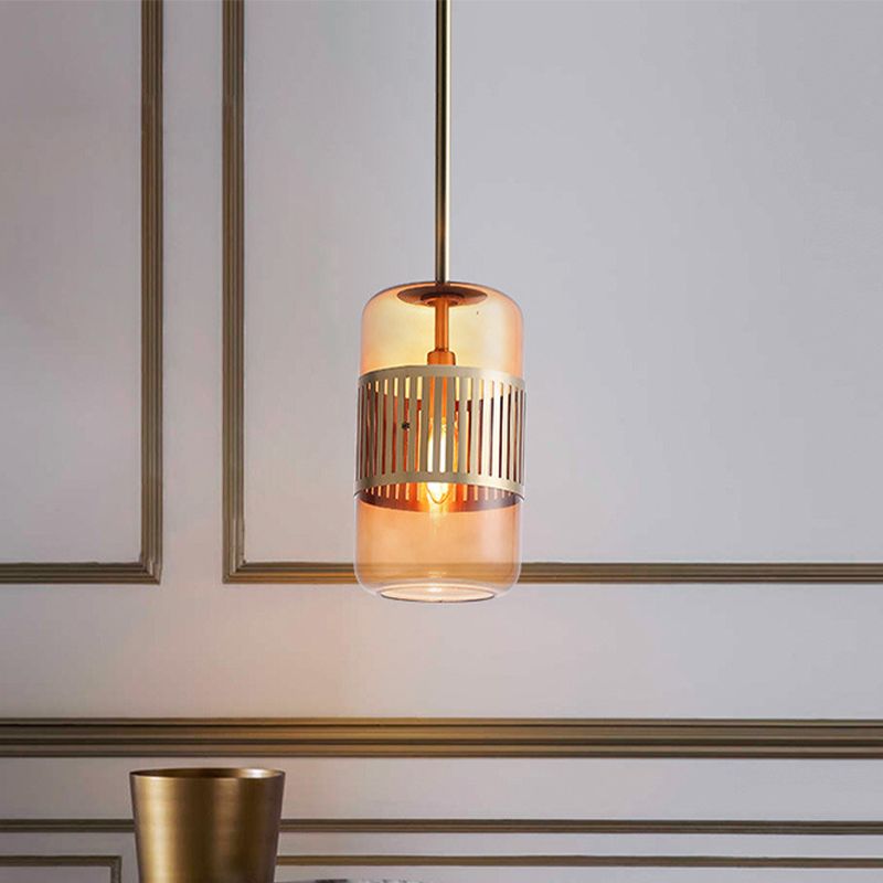 Zylinder Kücheninsel Hängebrinde Bernstein/grüne Glas 1 Kopf Minimalistische Deckenhänge Vorlage