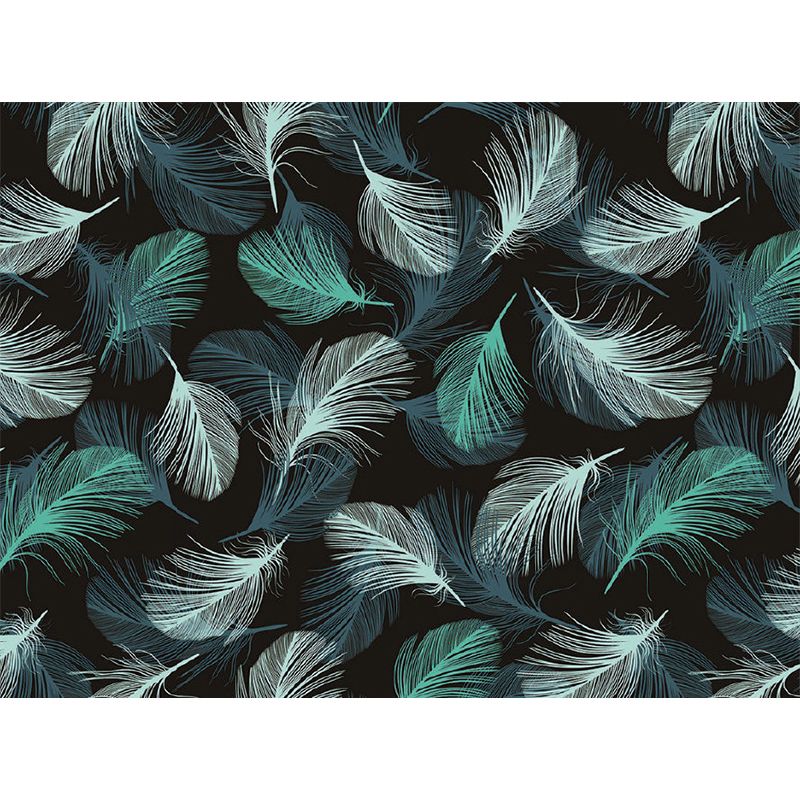Contemporary Feathers Wall Mural Decal in Green-White Bedroom Wall Decor, Full Size