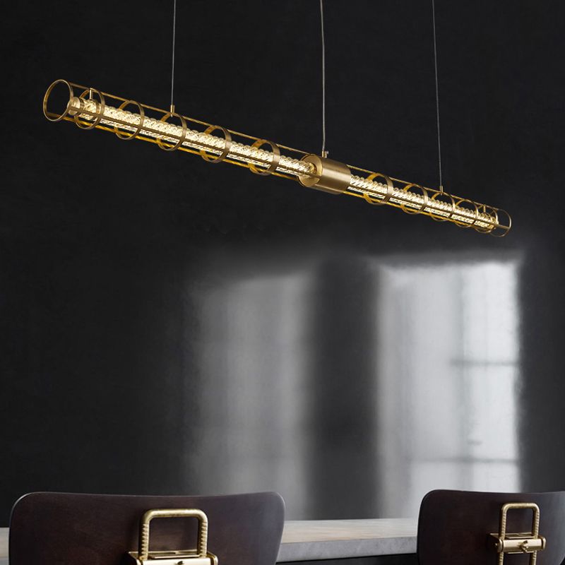 Modern Style Linear Island Pendant Simple 1 Light Crystal Island Light for Restaurant