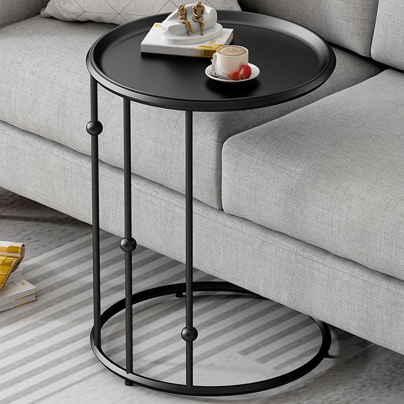Mid-Century Black / Gold Metal Round Tray Top End Table C Side Table