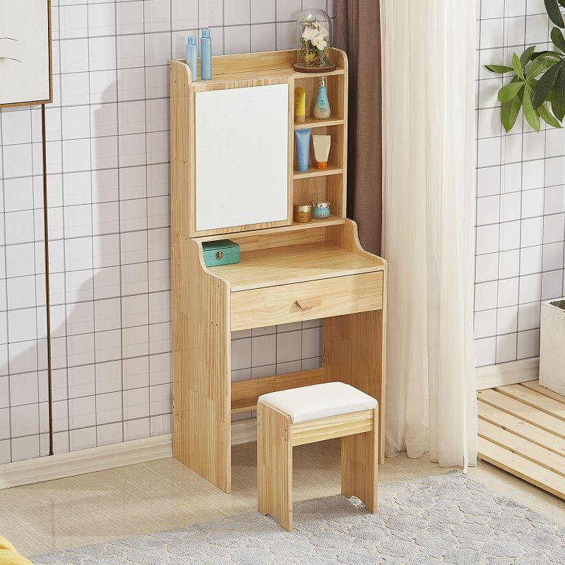 Scandinavian Dressing Table with Mirror and Drawer Solid Wood