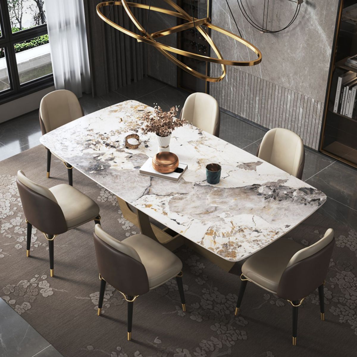Metal Traditional Luxury Rectangle Table Sintered Stone Table for Dining Room and Kitchen