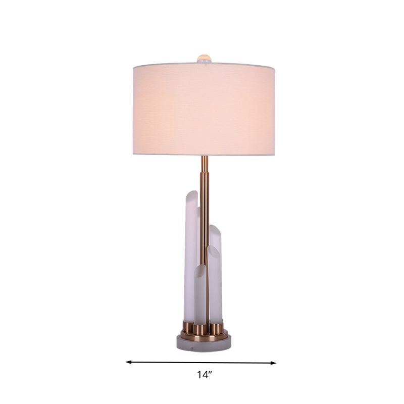Tambre de la sala de estar Night Mesa Luz de tela simple 1 Lámpara de mesita de noche blanca clara con cristal deco
