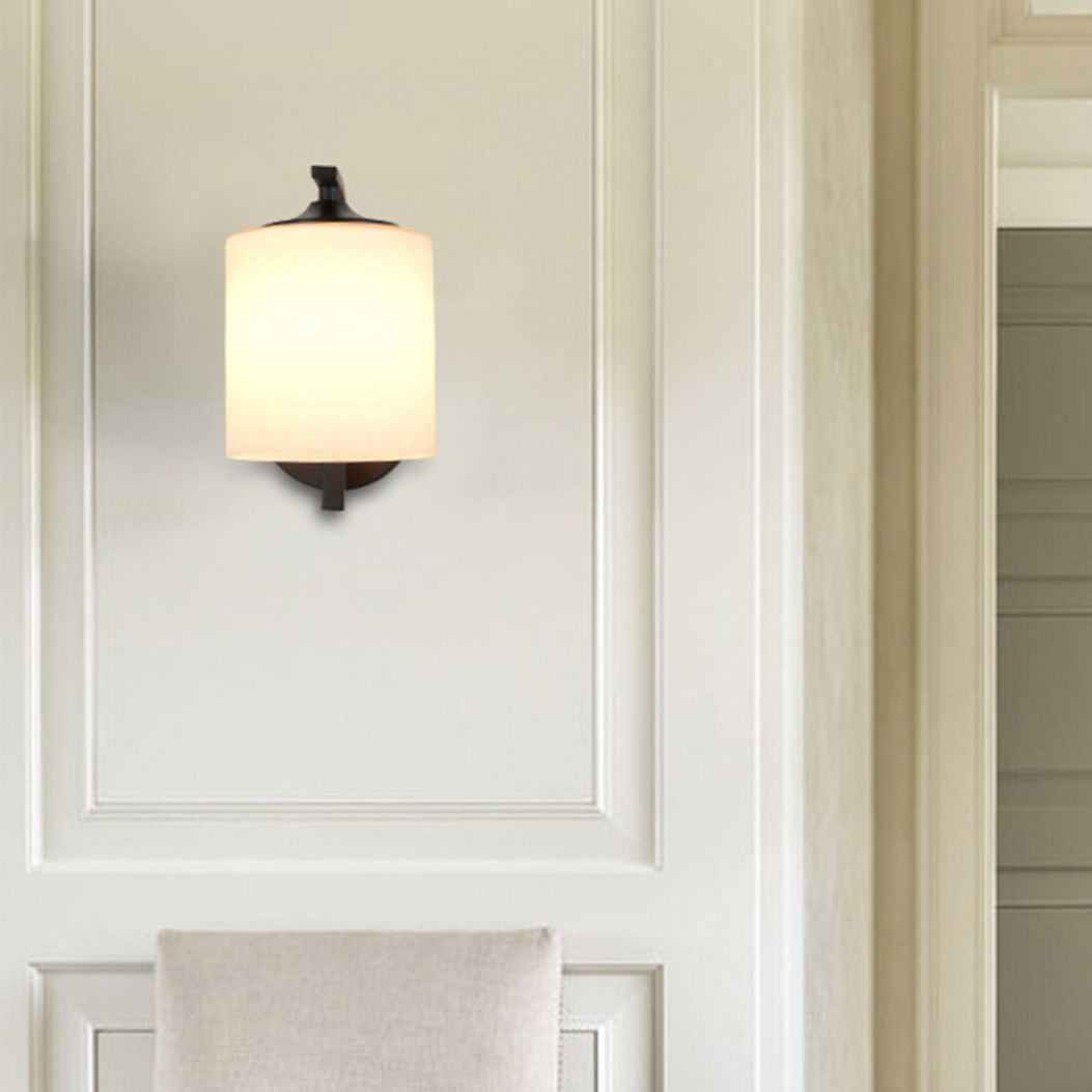 Cylindre Blanc Verre murale de montant lampe 1-LIGHT VINTAGE ÉCLAIRAGE MUR NOIR VINTATION POUR LA CHAMBRE