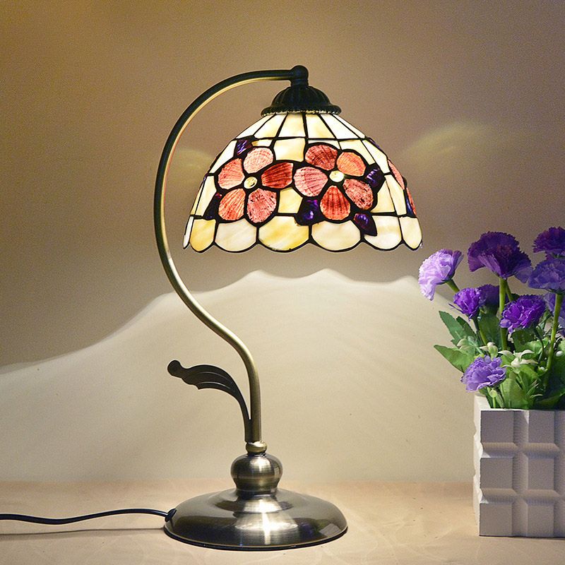Natuurlijke schaal rood nachtkastje licht bloempatroon 1 hoofd mediterrane tafellamp