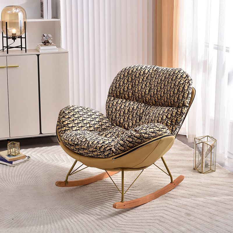 Glam Rocker Chair Upholstered Antique Finish Rocking Chair with Light Legs