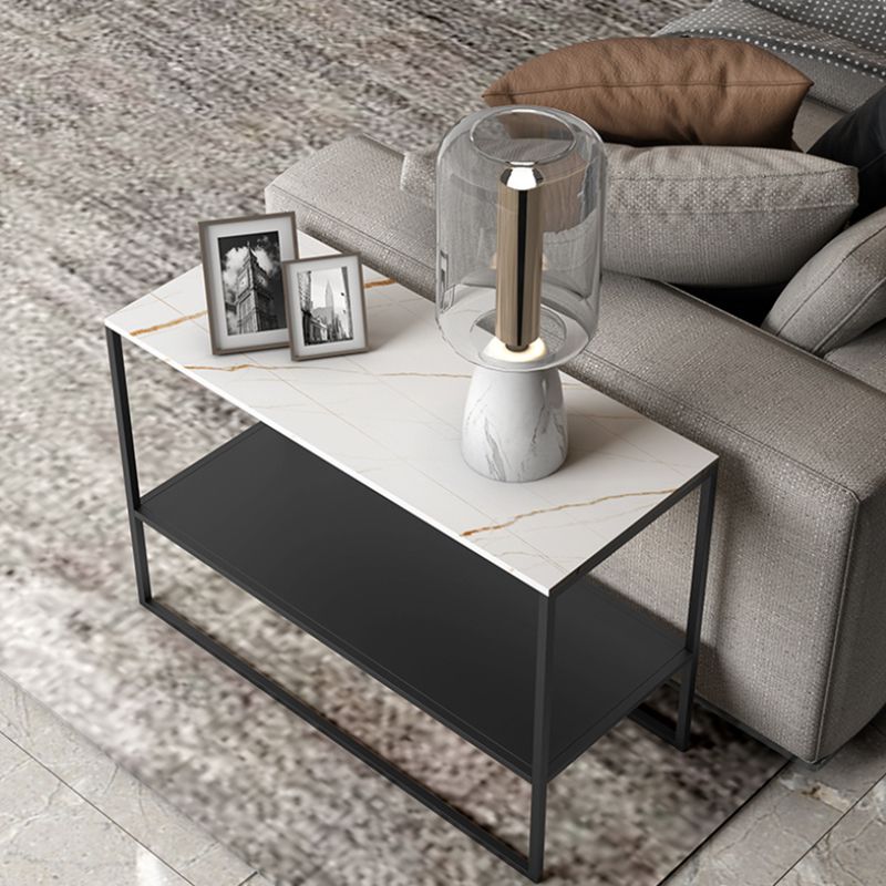 Contemporary Metal Sled with Shelf Rectangular Double Tier Living Room End Table