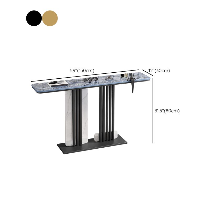 Glam Stone Accent Table Rectangle Iron Console Sofa Table for Hall