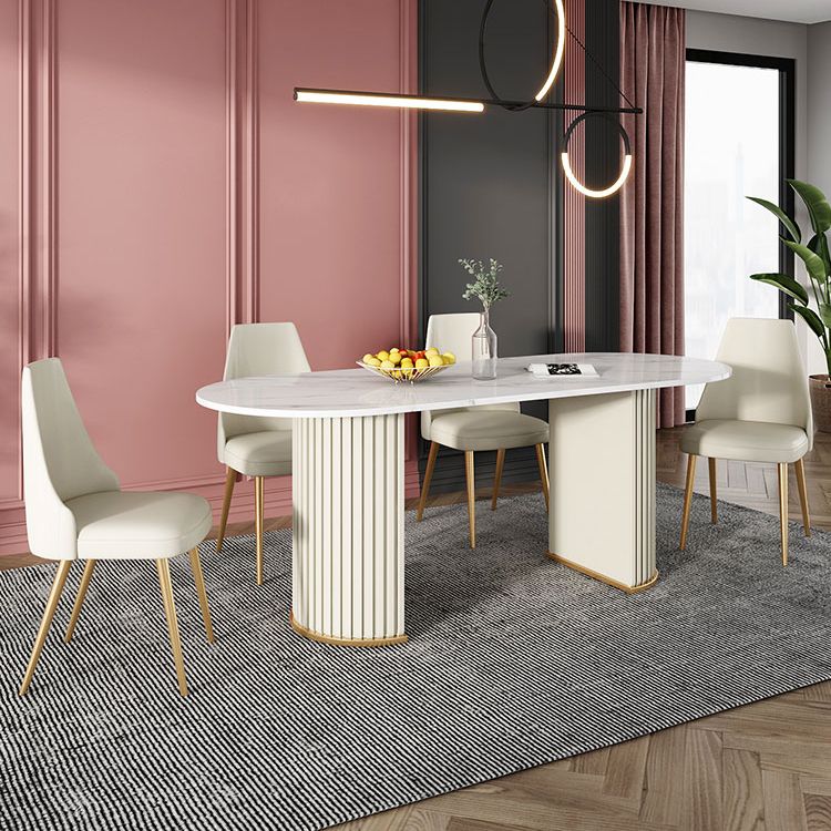 Zeitgenössischer Freiform Esstisch Sintered Steintisch mit doppelter Sockelbasis
