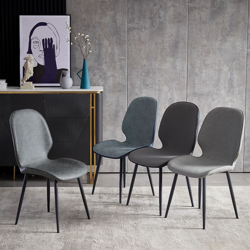 Sillas de comedor de cuero de estilo minimalista, sillas Wingback Parsons para cocina