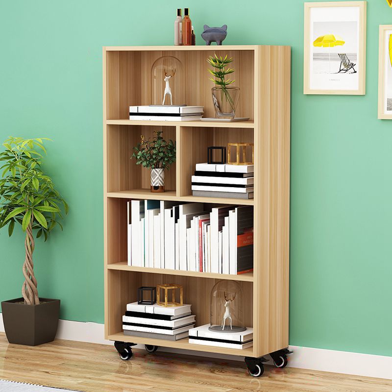 Contemporary Standard Bookcase Vertical Closed Back Bookshelf with Wheels