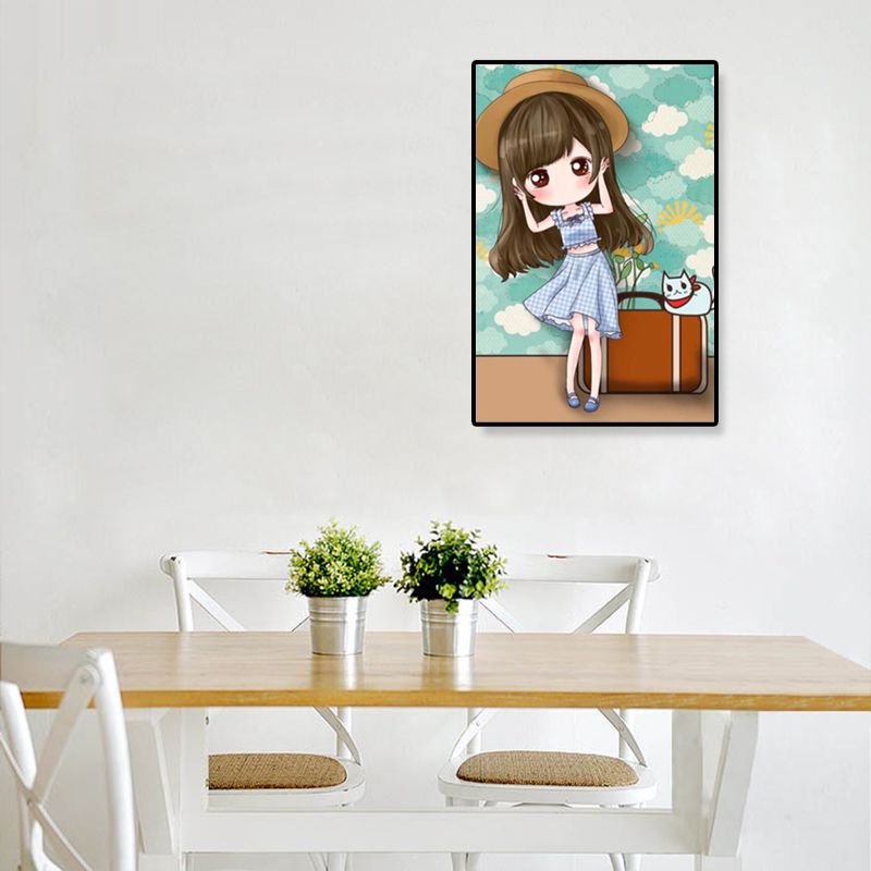 Cartoon Young Girl Art Print Soft Color Figure Drawing Canvas for Bedroom, Multiple Sizes