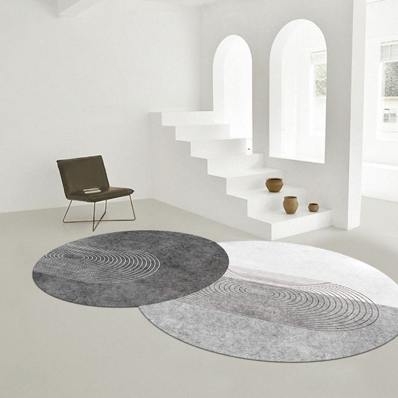 Grey Living Room Area Carpet Color Block Polyester Area Rug Non-Slip Backing Rug