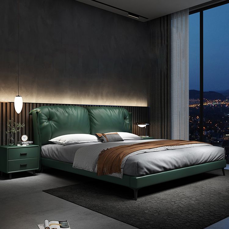 North European Wood and Genuine Leather with Upholstered Headboard