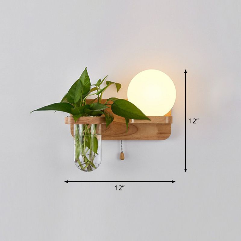 Cream Glass Geometric Wall Sconce Art Deco 1 Head Wall Mounted Light with Plant Container and Wooden Shelf
