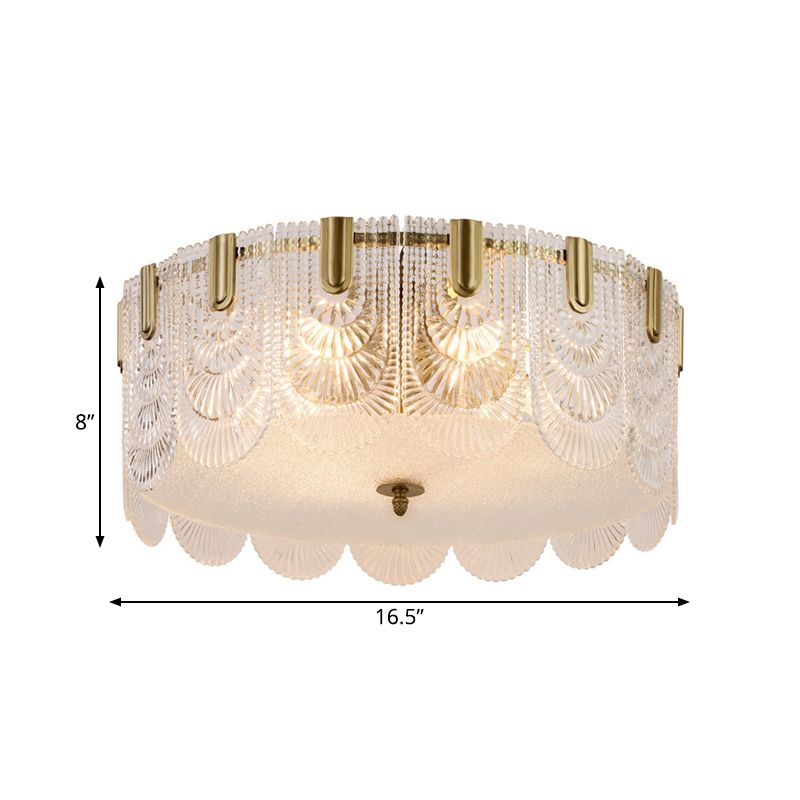 Textured Glass Scalloped Ceiling Lamp Modern Stylish 6 Bulbs Brass Finish Flush Mount Recessed Lighting