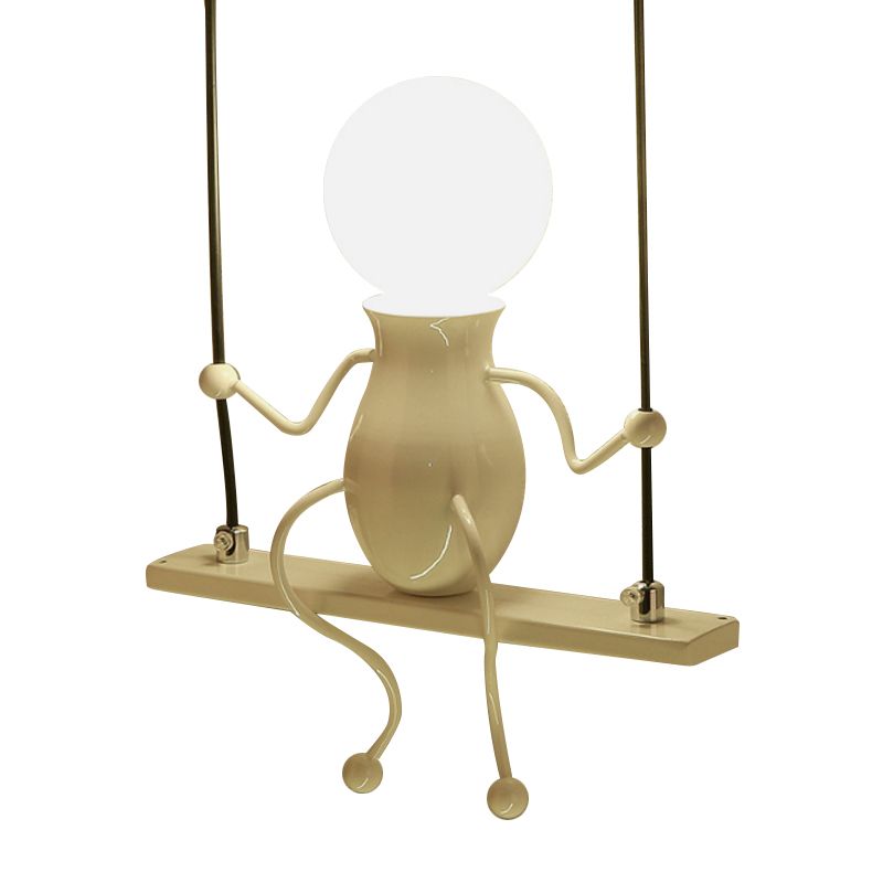 Swing Kid Metal Chandelier Lamp Cartoon 1/2 Heads Black/White Finish Hanging Light Fixture for Bedroom