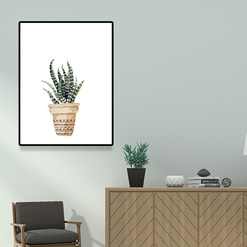 Rustic Aloe Vera Canvas Art Green Potted Plant Painting Wall Decor for Sitting Room