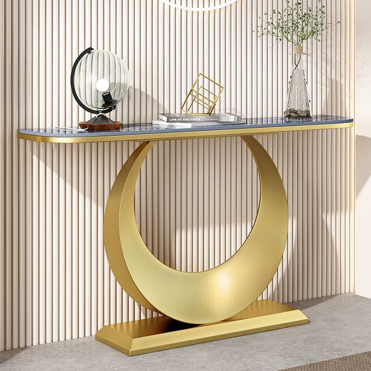 Contemporary Console Accent Table Antique Finish Half Moon Console Sofa Table in Stone