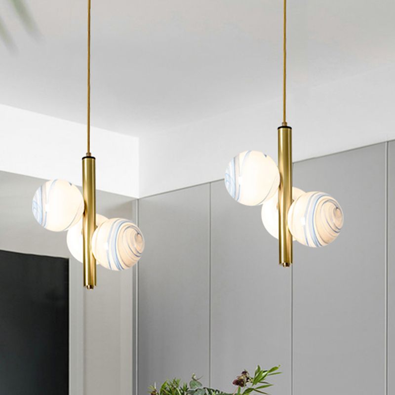 Minimalism 3 Heads Chandelier Light Brass Global LED Pendant Lighting with Frosted Glass Shade