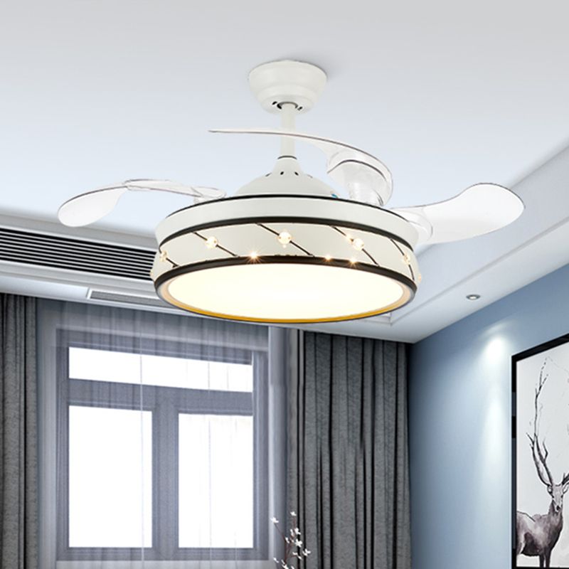 19.5" Wide White LED Semi Flush Light Simple Metal Round Flush Mount Ceiling Fan with 3 Blades