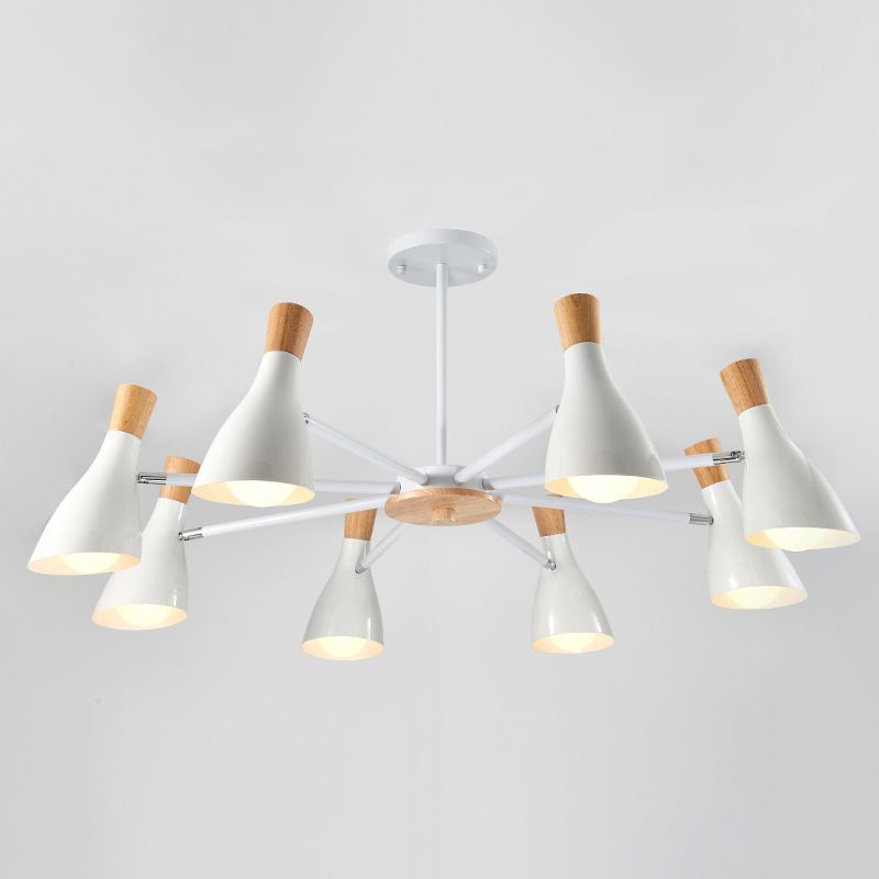 Iron Bias-Cut Bottle Chandelier Lamp Macaron Style Wood Pendant Light for Living Room