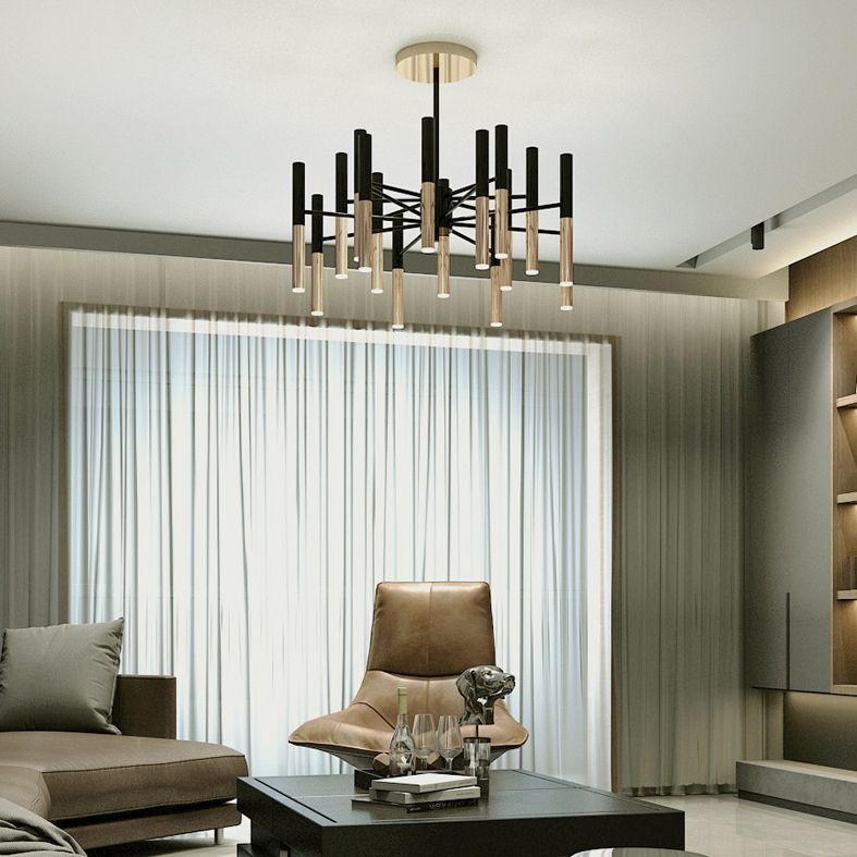 Metal Tubular Chandelier Modern Chandelier Light Fixtures Black Ceiling Hanging Light