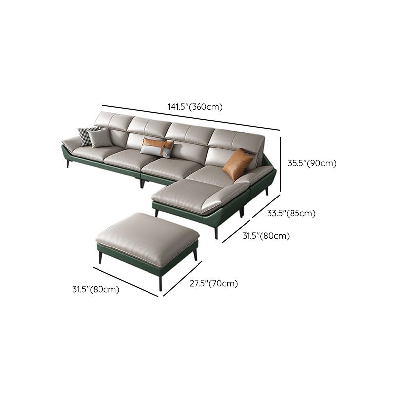 Foam Solid Color Flared Arm Waterproof Genuine Leather Sofa for Home