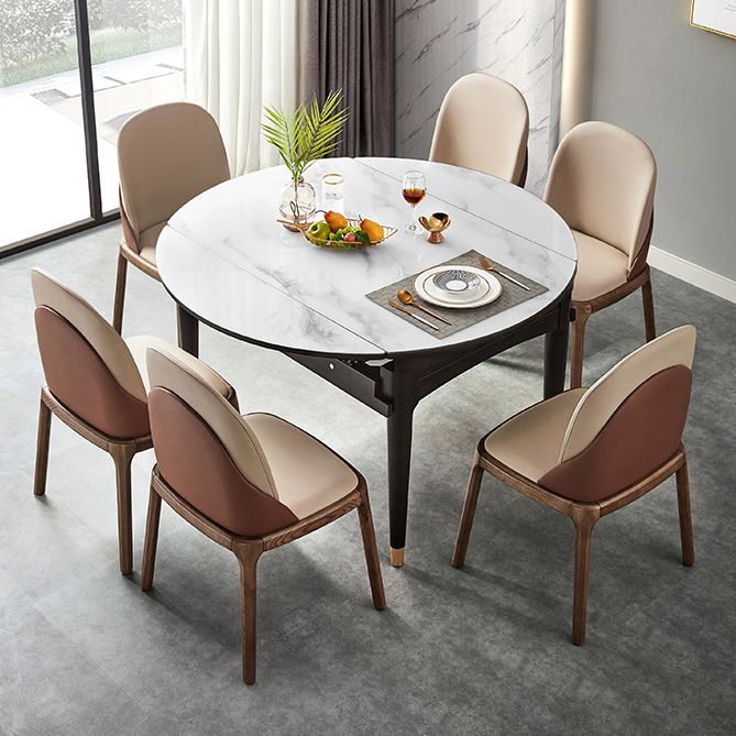 Sintered Stone Dining Table Round Drop-Leaf Dinner Table for Dining Room