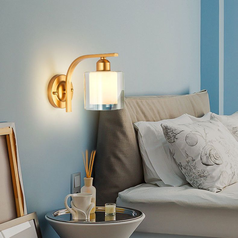 Gold Shaded Wall Sconce Lighting Contemporary Style Glass Wall Mounted Light for Bedroom