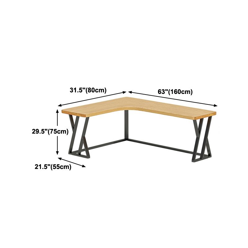 Modern Wooden Office Desk L-Shaped Home Desk with Metal Base