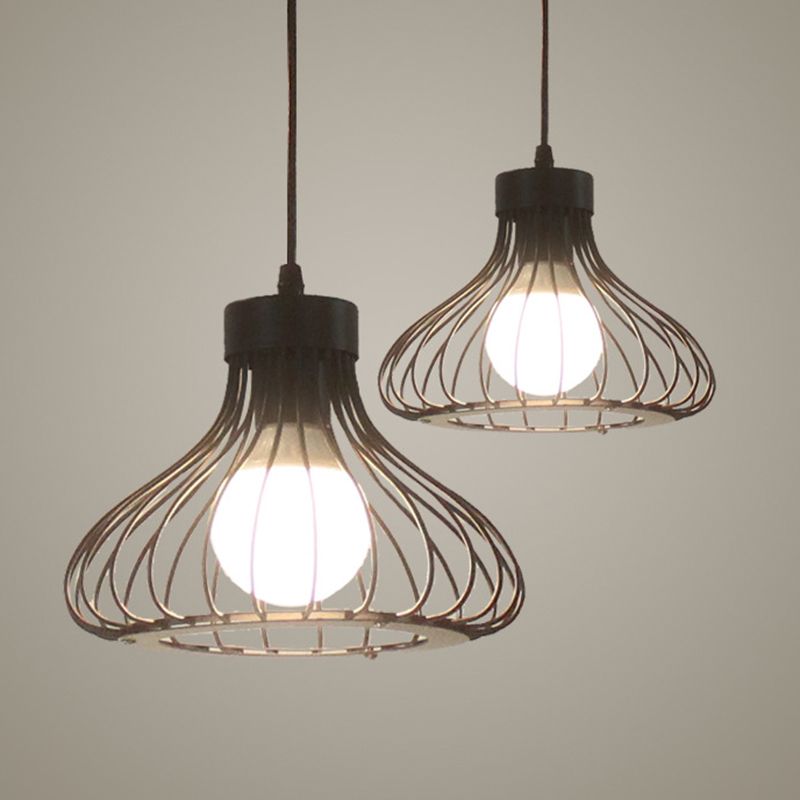 Pear Shape Metal Frame Mini Hanging Lamp Industrial Style Single Bulb Pendant Light for Hallway Staircase