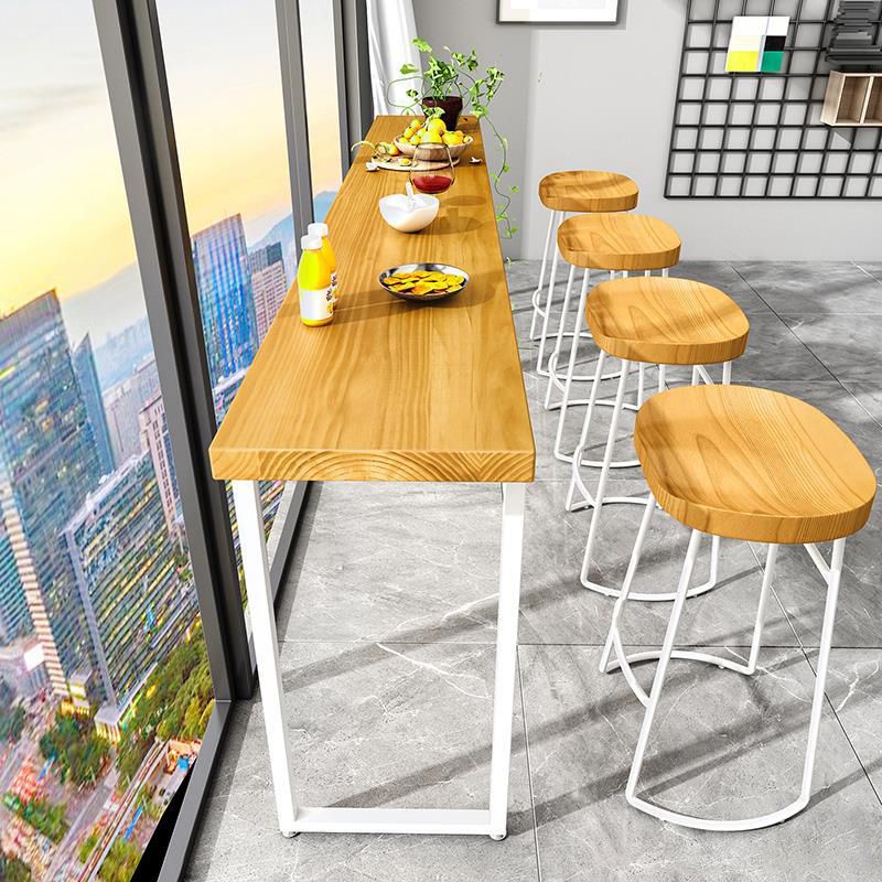 Rectangle Modern Pub Table Set 1/5 Pieces Pine Wood Top Bar Table with Wooden Stools