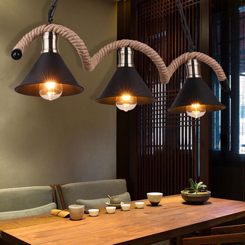 Natural Rope Brown Chandelier Geometric Shape Countryside Suspension Light Fixture