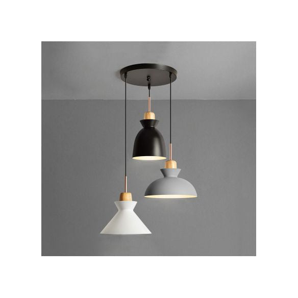 Finition noire 3 lumières suspendues modernisme modernisme de la nuance de plafond pendentif léger avec une canopée linéaire / ronde
