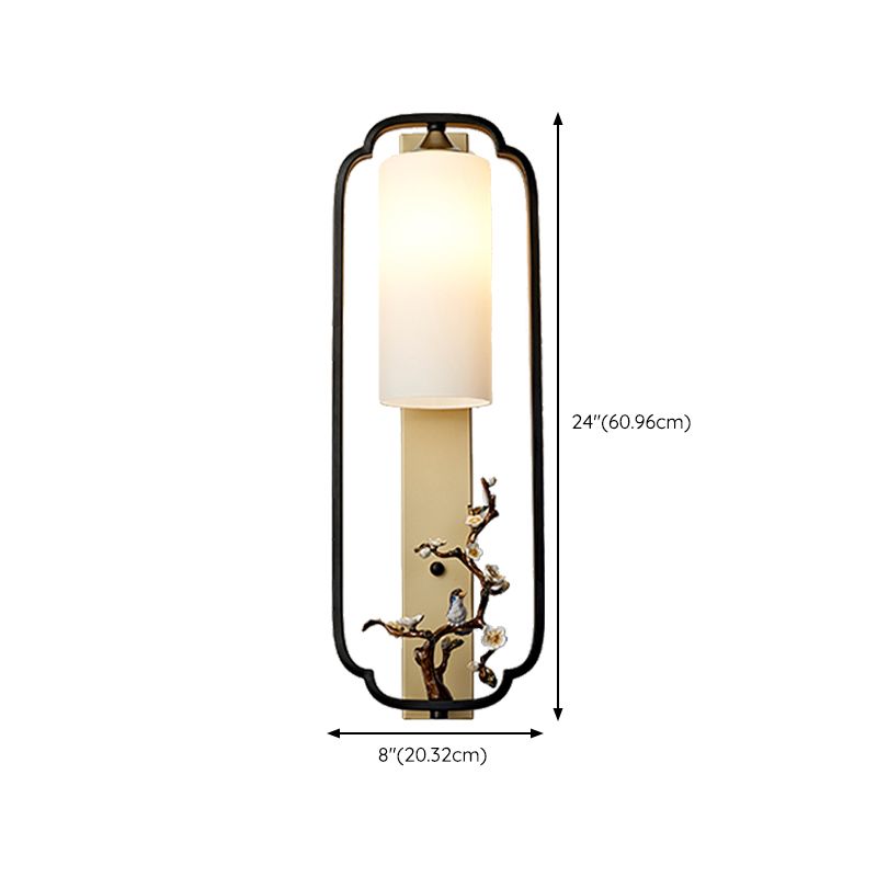 Metal Modern Wall Sconce Cylinder Shape Wall Light with Glass Shade for Bedroom