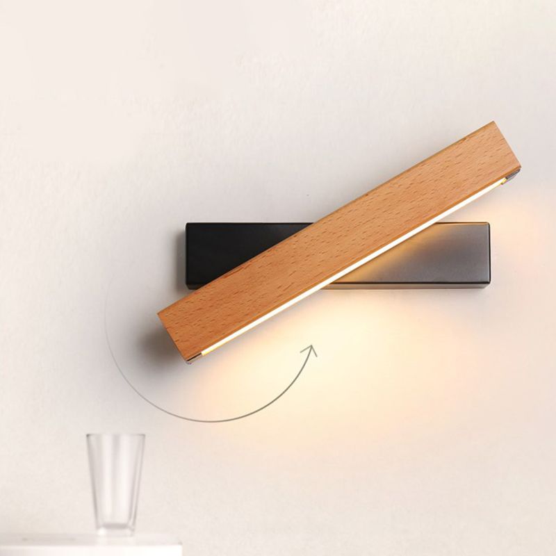 Lámpara de pared rectangular moderna madera de madera 1 apliques de luz