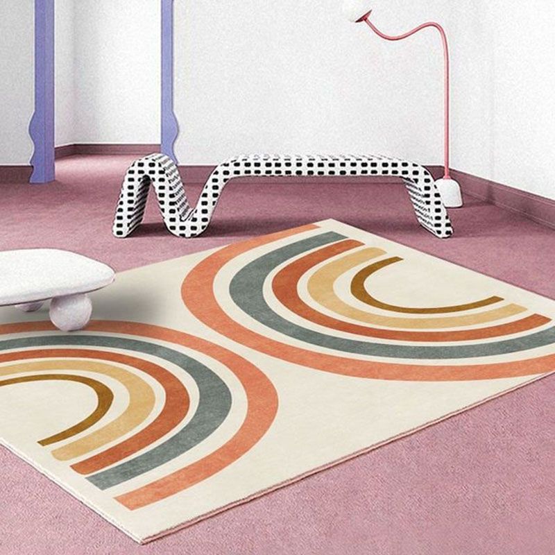 White Kids Rug Polyester Striped Rug Stain Resistant Rug for Living Room