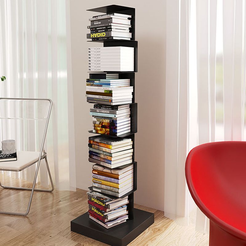 Black Contemporary Corner Bookshelf Closed Back Vertical Steel Shelf