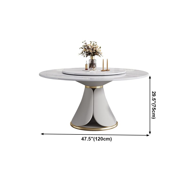 Traditional Luxury Dining Table White Round Sintered Stone Table with Pedestal Base