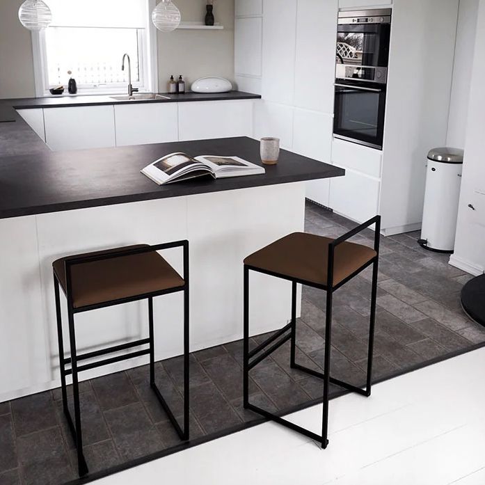 Contemporary Metal Bar Stools Indoor Barstool with Cushion and Low Back for Kitchen