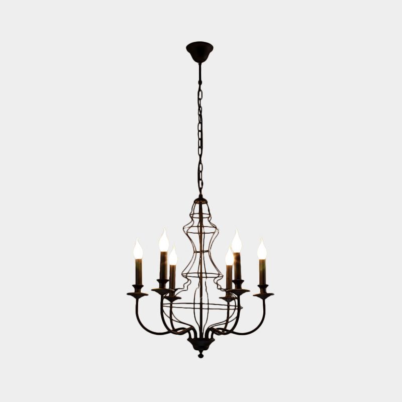 Candle Metal Chandelier Lighting Rustic 6/8 Lights Dining Room Pendant Lighting in Black/Coffee