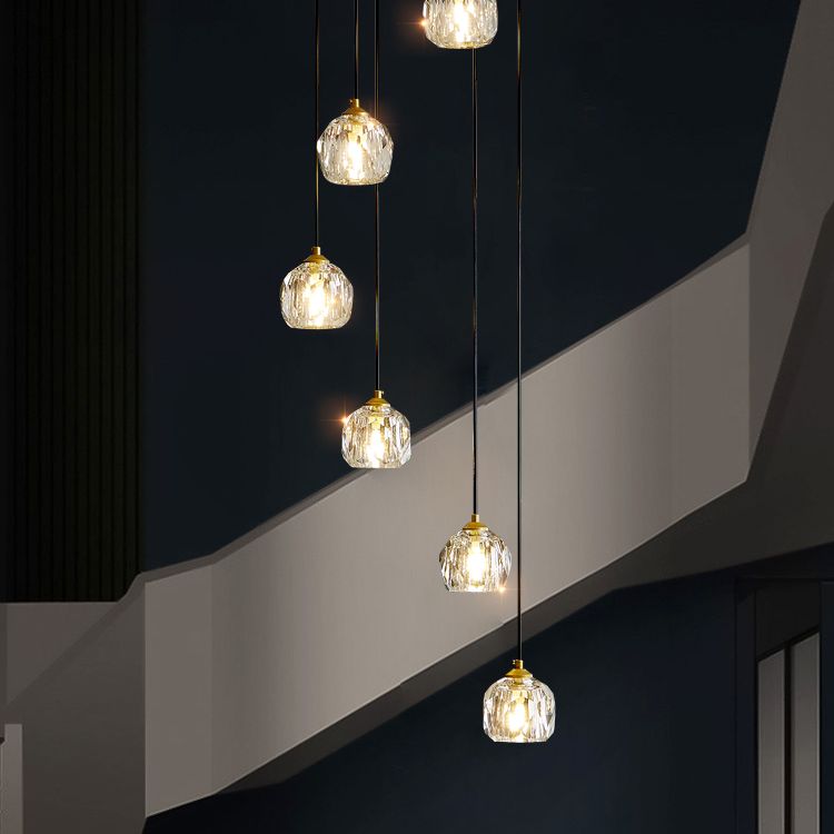 Accesorio de luz colgante sombreada lámpara colgante de oro cristal de estilo moderno para escalera