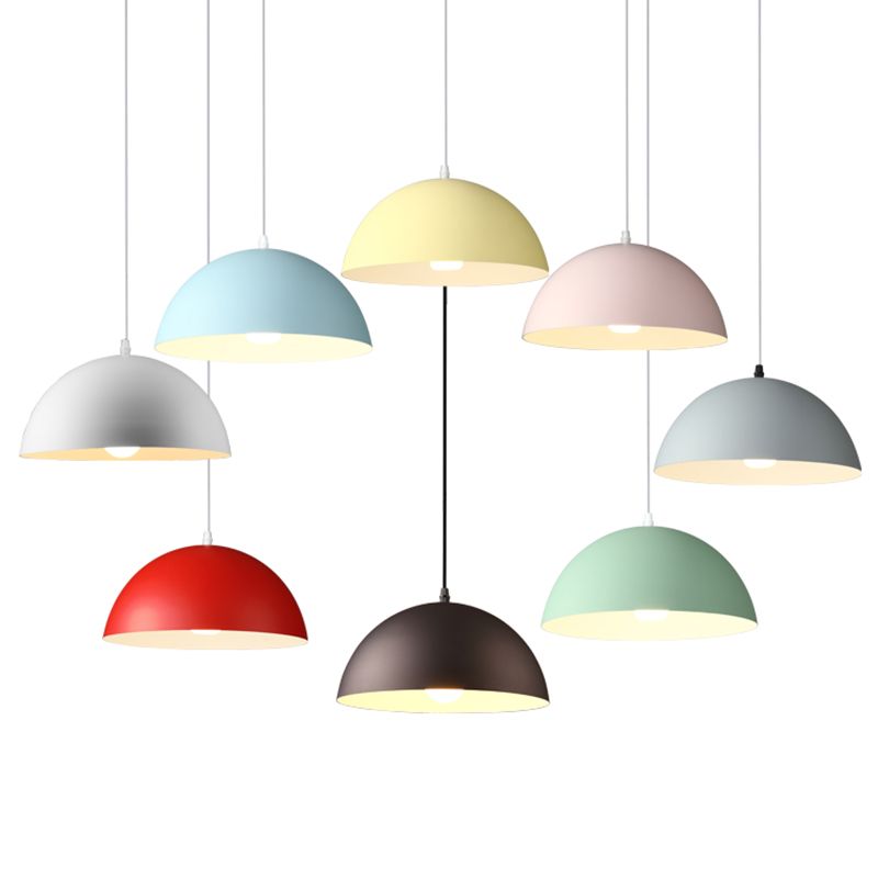 8 Color Optional Half Globe Pendant Lamp Macaron Simple Colorful Metal Hanging Light for Kitchen Dining Room