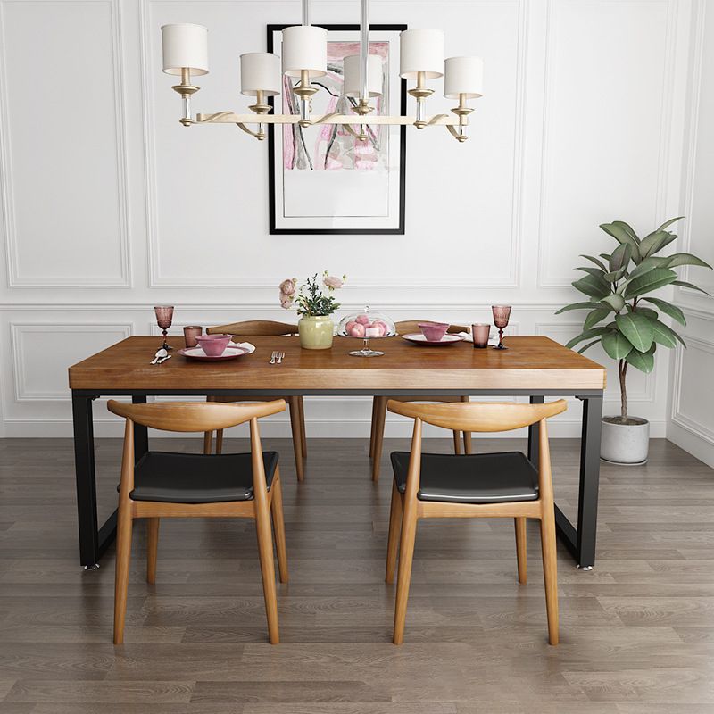 Industrial Rectangle Dining Table Pine Solid Wood Table with Black Double Pedestal for Dining Room