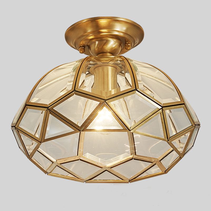 Lámpara de techo interior de cobre con montaje empotrado y estilo colonial con pantalla de vidrio puro