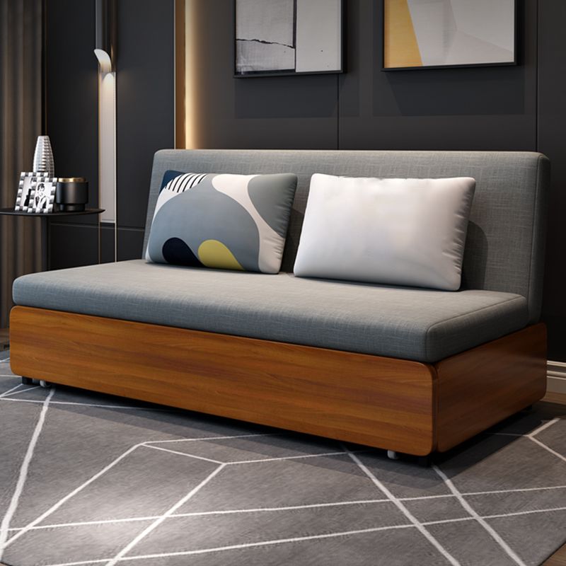 1/2-Seat Linen & Wood Folding Sofa 2 Pillows Sofa Bed with Storage