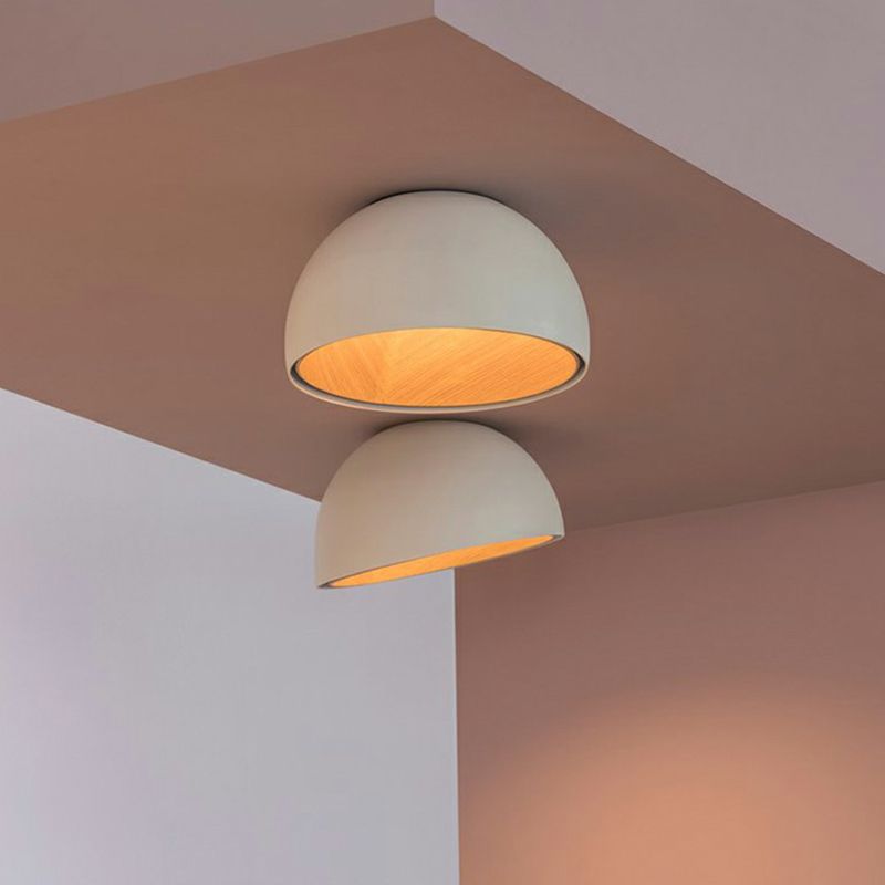Minimalist Dome Flush Mount Lamp Metal Corridor LED Ceiling Flush Light with Wood Grain Inner