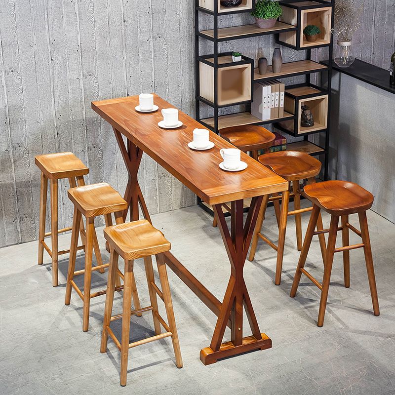 Modern Style Bistro Bar Table Rectangle Solid Wood Bar Table for Dining Room